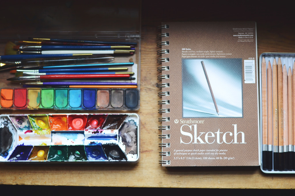 watercolors and sketchpad
