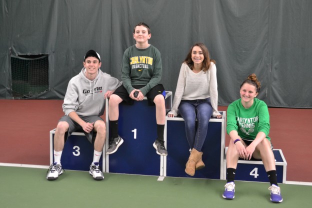 Photo of Phillips kids on the award podium at Hershey Racquet Club